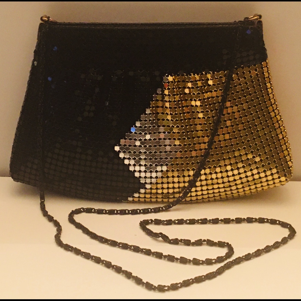 Retro Ladies Black Gold And Silver Evening Bag